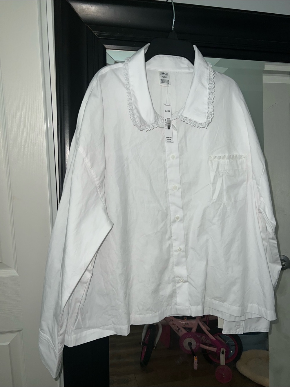 PINK Victoria's Secret White Lace-Trim Button-Down Shirt